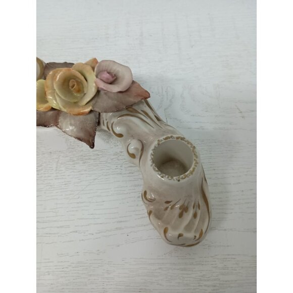 Vintage Capodemonte Ceramic 3D Floral Design Candelabra Triple Candle Holder - Picture 3 of 8